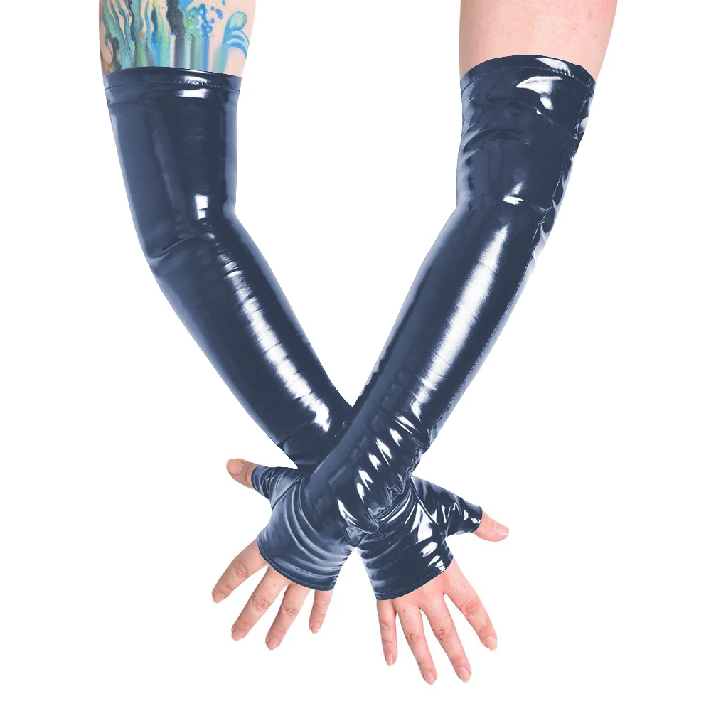 Unisex Long Gloves PVC Patent Leather Fingerless Half Finger Gloves Wristlet Evening Party Club Arm Warmer Cosplay Accessories