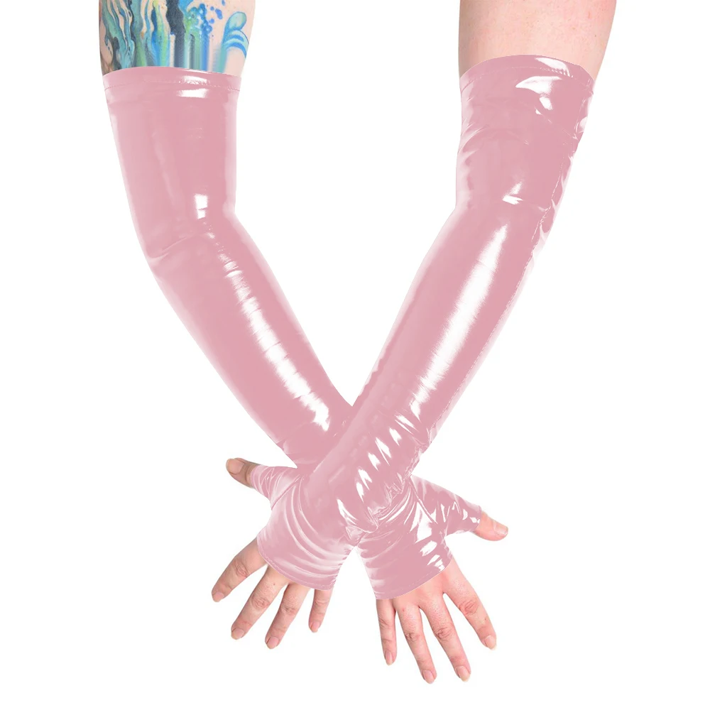 Unisex Long Gloves PVC Patent Leather Fingerless Half Finger Gloves Wristlet Evening Party Club Arm Warmer Cosplay Accessories