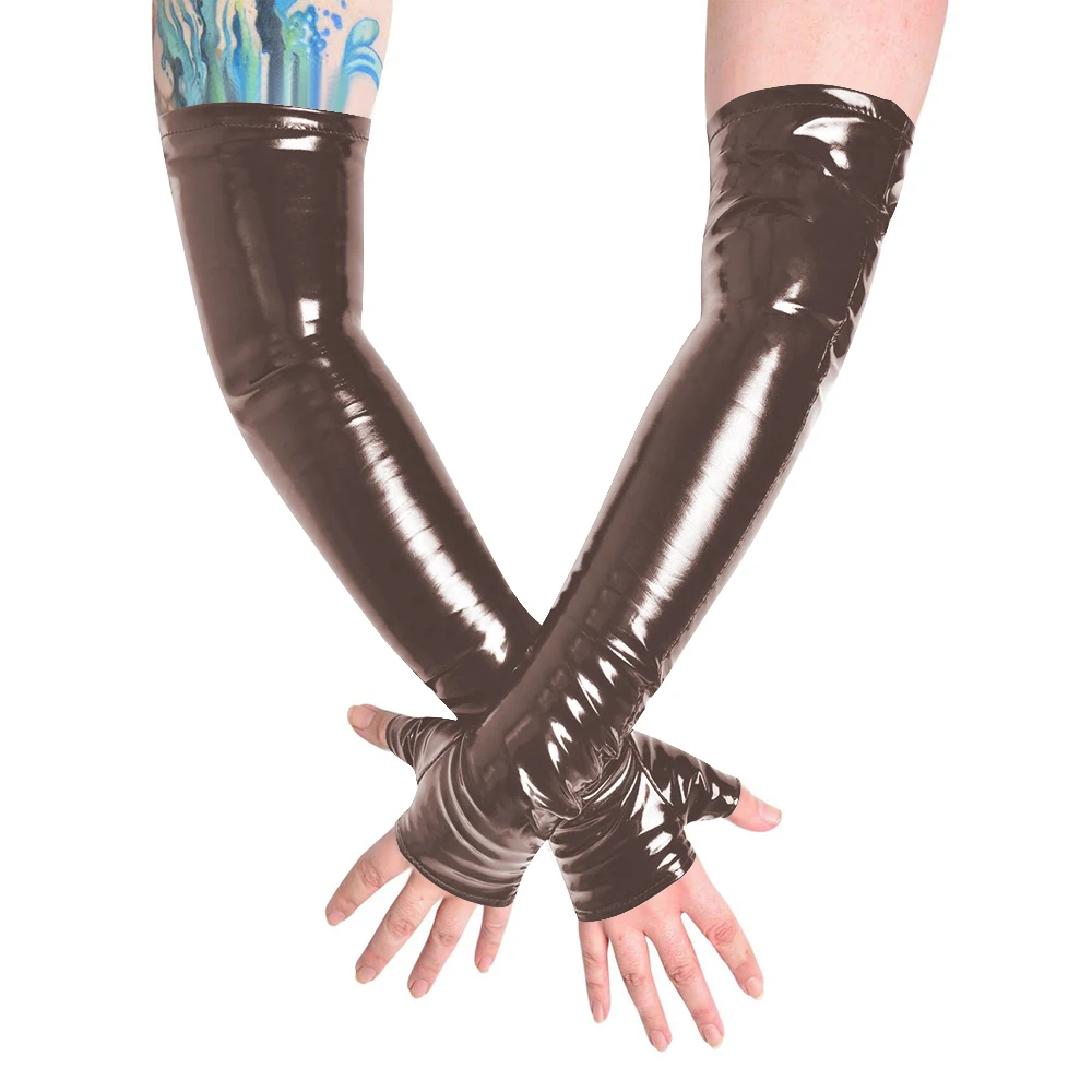Unisex Long Gloves PVC Patent Leather Fingerless Half Finger Gloves Wristlet Evening Party Club Arm Warmer Cosplay Accessories