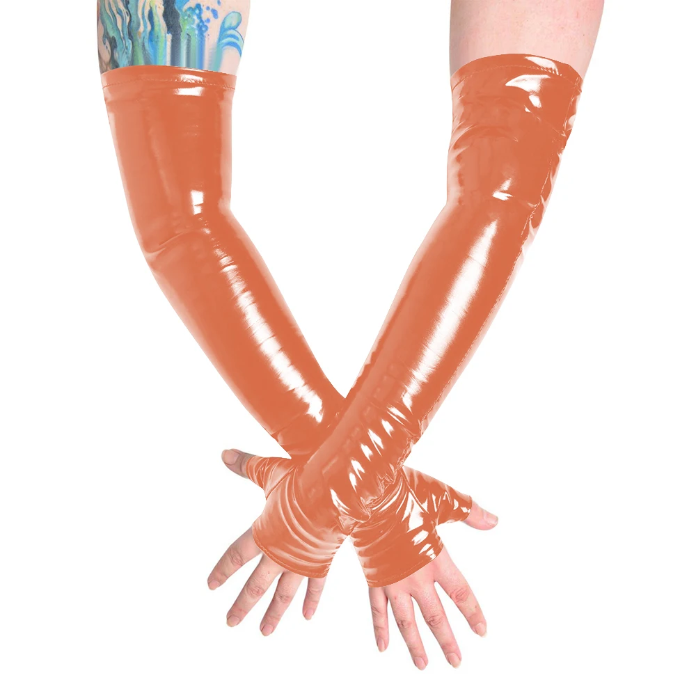 Unisex Long Gloves PVC Patent Leather Fingerless Half Finger Gloves Wristlet Evening Party Club Arm Warmer Cosplay Accessories