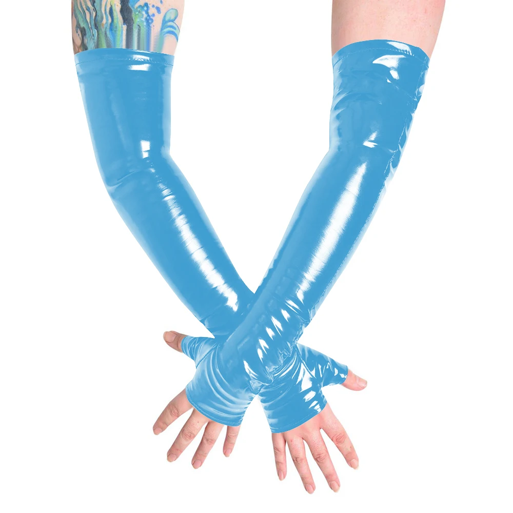 Unisex Long Gloves PVC Patent Leather Fingerless Half Finger Gloves Wristlet Evening Party Club Arm Warmer Cosplay Accessories