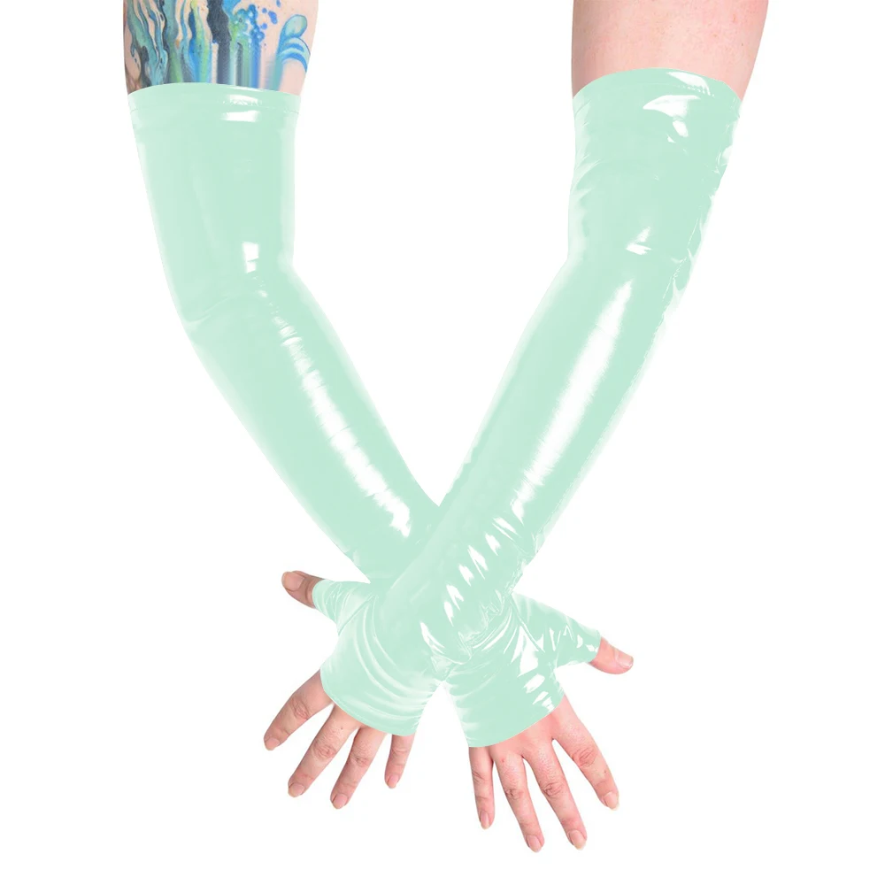 Unisex Long Gloves PVC Patent Leather Fingerless Half Finger Gloves Wristlet Evening Party Club Arm Warmer Cosplay Accessories