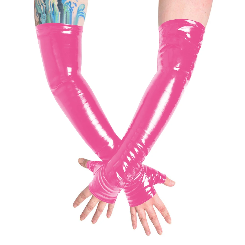 Unisex Long Gloves PVC Patent Leather Fingerless Half Finger Gloves Wristlet Evening Party Club Arm Warmer Cosplay Accessories