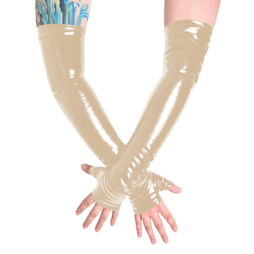 Unisex Long Gloves PVC Patent Leather Fingerless Half Finger Gloves Wristlet Evening Party Club Arm Warmer Cosplay Accessories