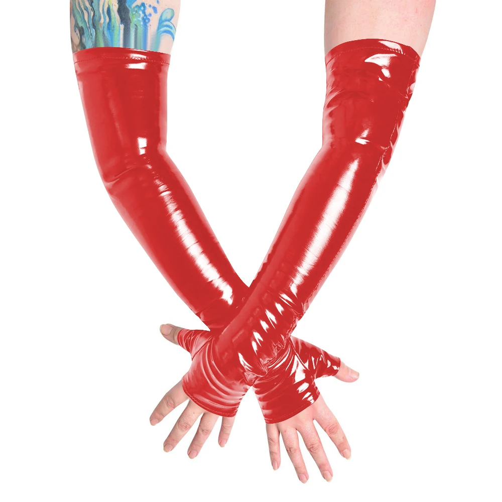 Unisex Long Gloves PVC Patent Leather Fingerless Half Finger Gloves Wristlet Evening Party Club Arm Warmer Cosplay Accessories