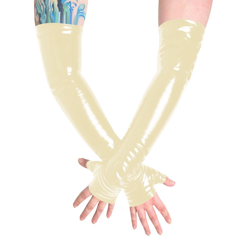 Unisex Long Gloves PVC Patent Leather Fingerless Half Finger Gloves Wristlet Evening Party Club Arm Warmer Cosplay Accessories