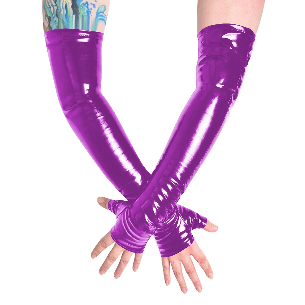 Unisex Long Gloves PVC Patent Leather Fingerless Half Finger Gloves Wristlet Evening Party Club Arm Warmer Cosplay Accessories