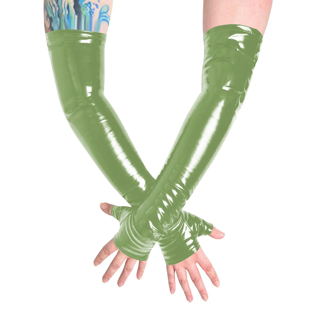 Unisex Long Gloves PVC Patent Leather Fingerless Half Finger Gloves Wristlet Evening Party Club Arm Warmer Cosplay Accessories