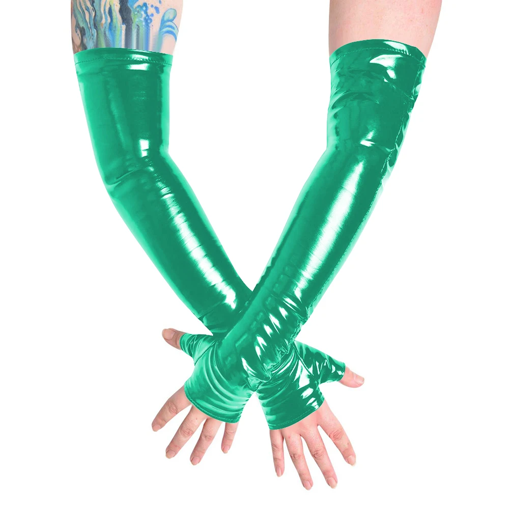 Unisex Long Gloves PVC Patent Leather Fingerless Half Finger Gloves Wristlet Evening Party Club Arm Warmer Cosplay Accessories