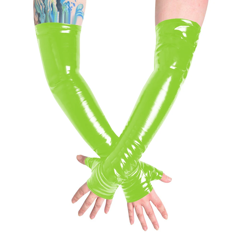 Unisex Long Gloves PVC Patent Leather Fingerless Half Finger Gloves Wristlet Evening Party Club Arm Warmer Cosplay Accessories
