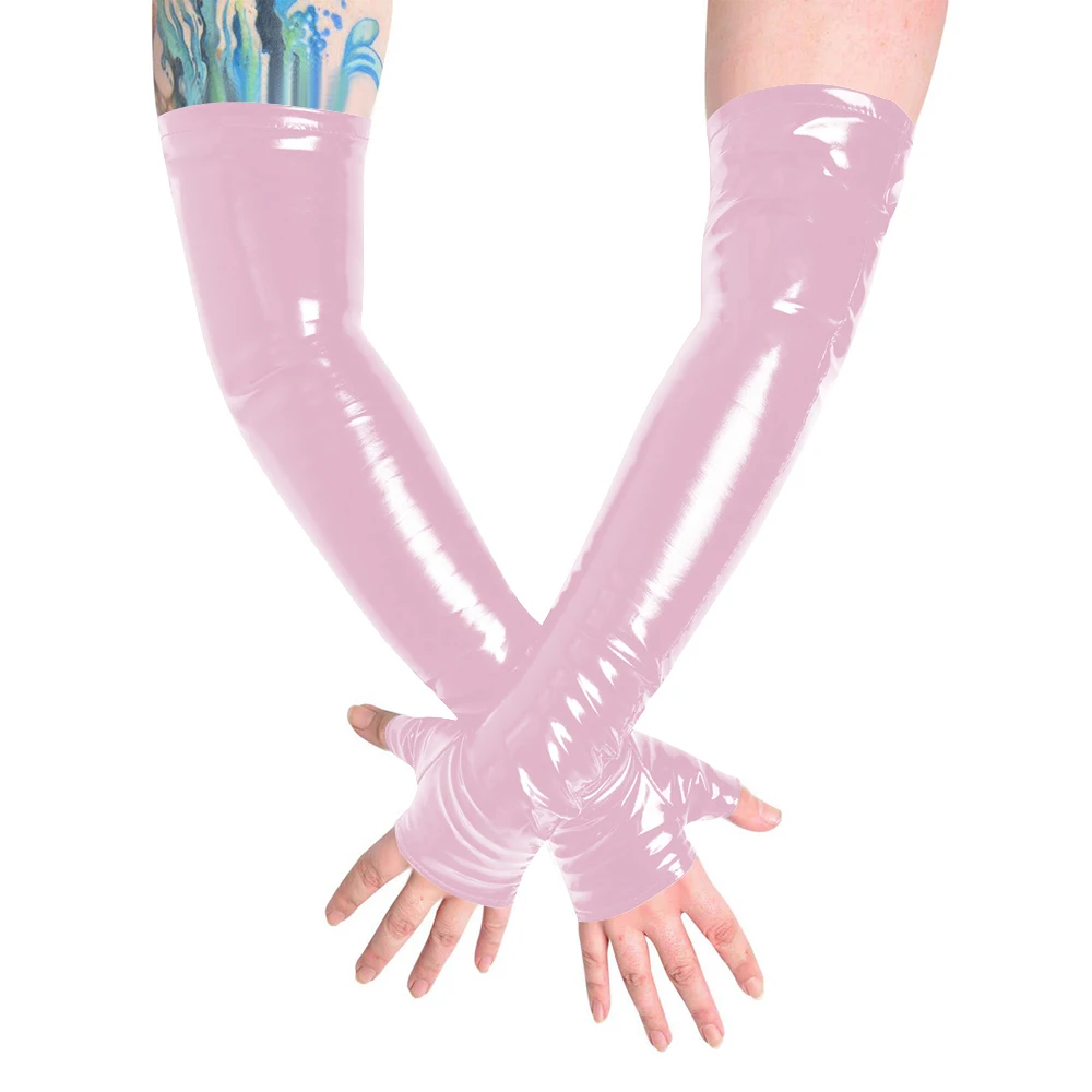 Unisex Long Gloves PVC Patent Leather Fingerless Half Finger Gloves Wristlet Evening Party Club Arm Warmer Cosplay Accessories