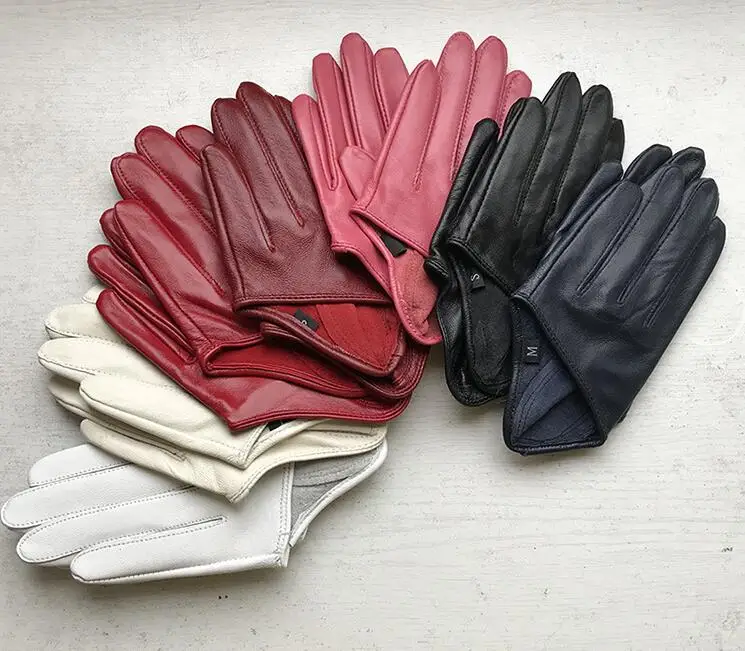 Autumn and Winter Women's Short Design Sheepskin Gloves Thin Genuine Leather Gloves Half Palm Black Glove 8 Colors R025