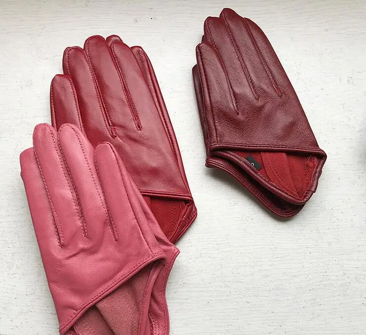Autumn and Winter Women's Short Design Sheepskin Gloves Thin Genuine Leather Gloves Half Palm Black Glove 8 Colors R025