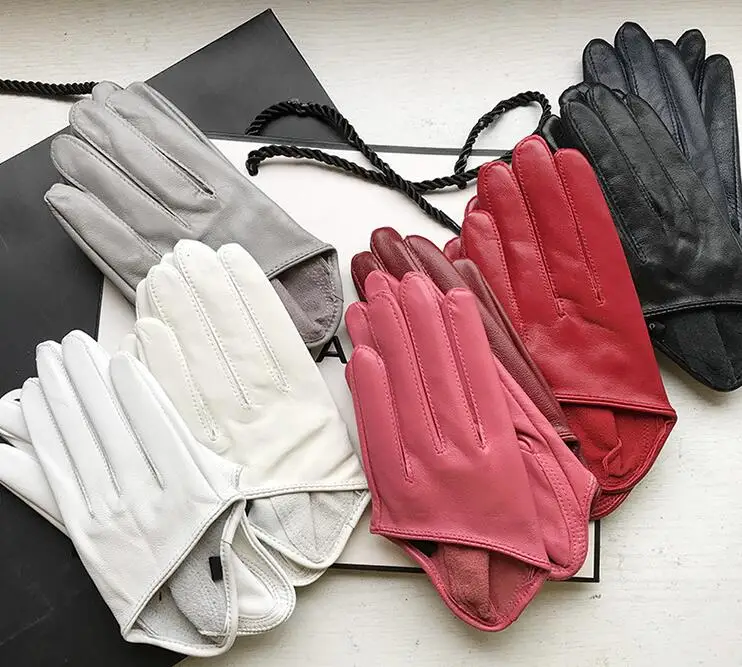 Autumn and Winter Women's Short Design Sheepskin Gloves Thin Genuine Leather Gloves Half Palm Black Glove 8 Colors R025