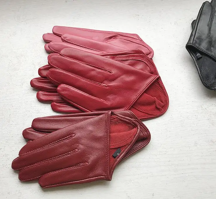 Autumn and Winter Women's Short Design Sheepskin Gloves Thin Genuine Leather Gloves Half Palm Black Glove 8 Colors R025