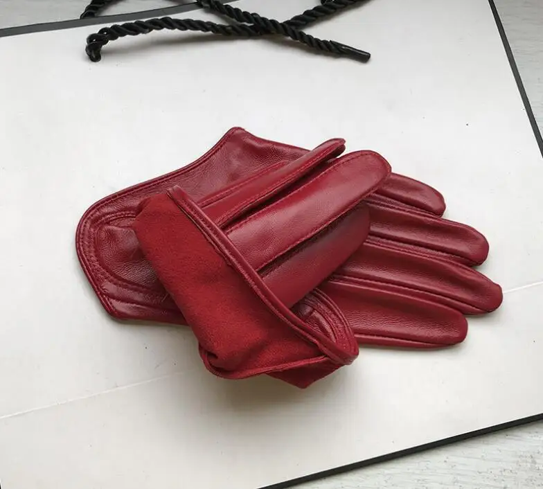 Autumn and Winter Women's Short Design Sheepskin Gloves Thin Genuine Leather Gloves Half Palm Black Glove 8 Colors R025