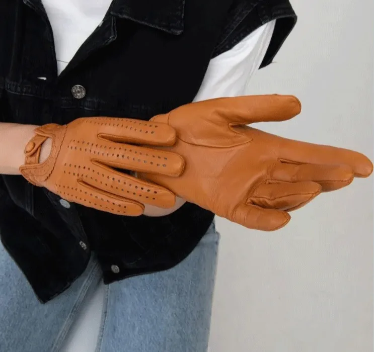 Women's Genuine Sheepskin Gloves Outdoor Riding Breathable Comfortable Motorcycle Gloves Fashion Casual Warm Gloves