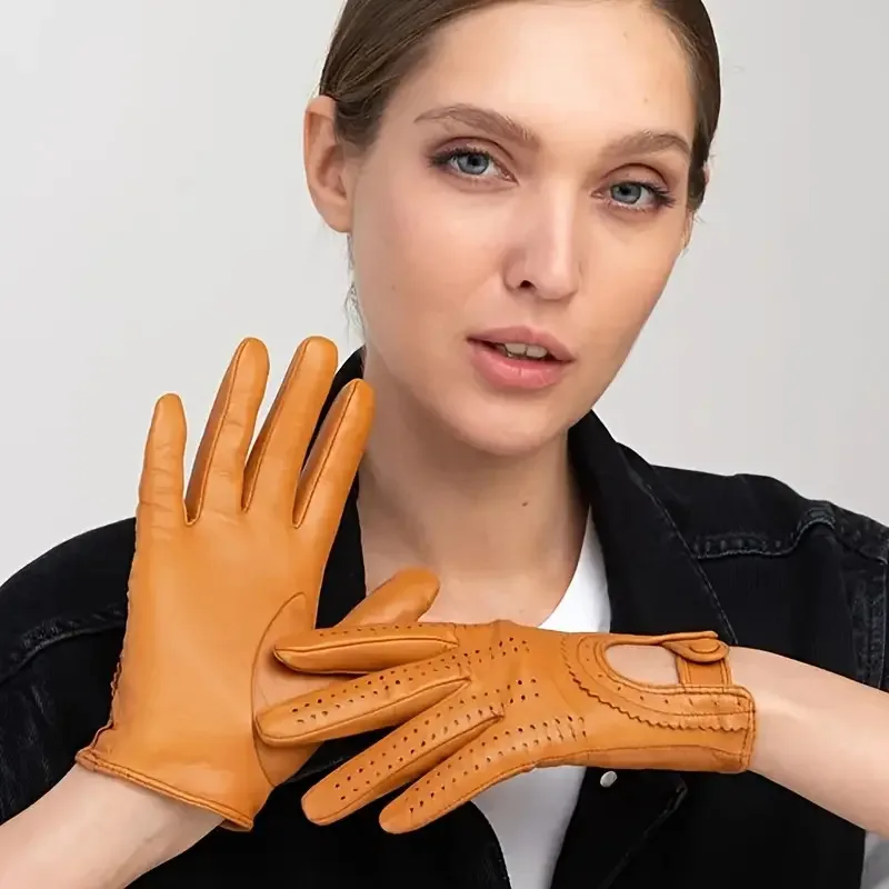 Women's Genuine Sheepskin Gloves Outdoor Riding Breathable Comfortable Motorcycle Gloves Fashion Casual Warm Gloves