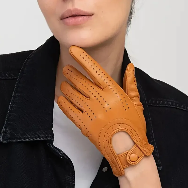 Women's Genuine Sheepskin Gloves Outdoor Riding Breathable Comfortable Motorcycle Gloves Fashion Casual Warm Gloves