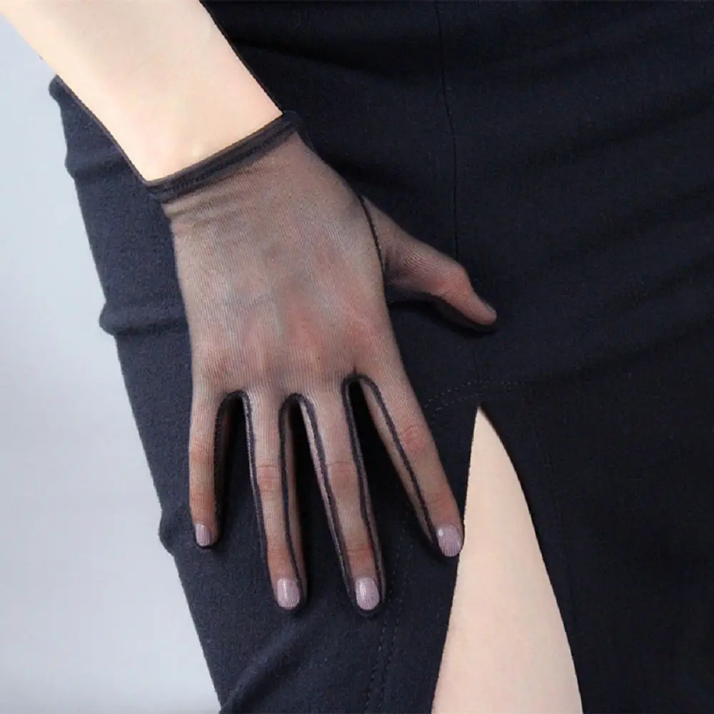 Transparent Ultra Thin Wedding Bridal Elasticity Mesh Short Gloves Women Black White Etiquette Party Pageant Perform Prom Gloves