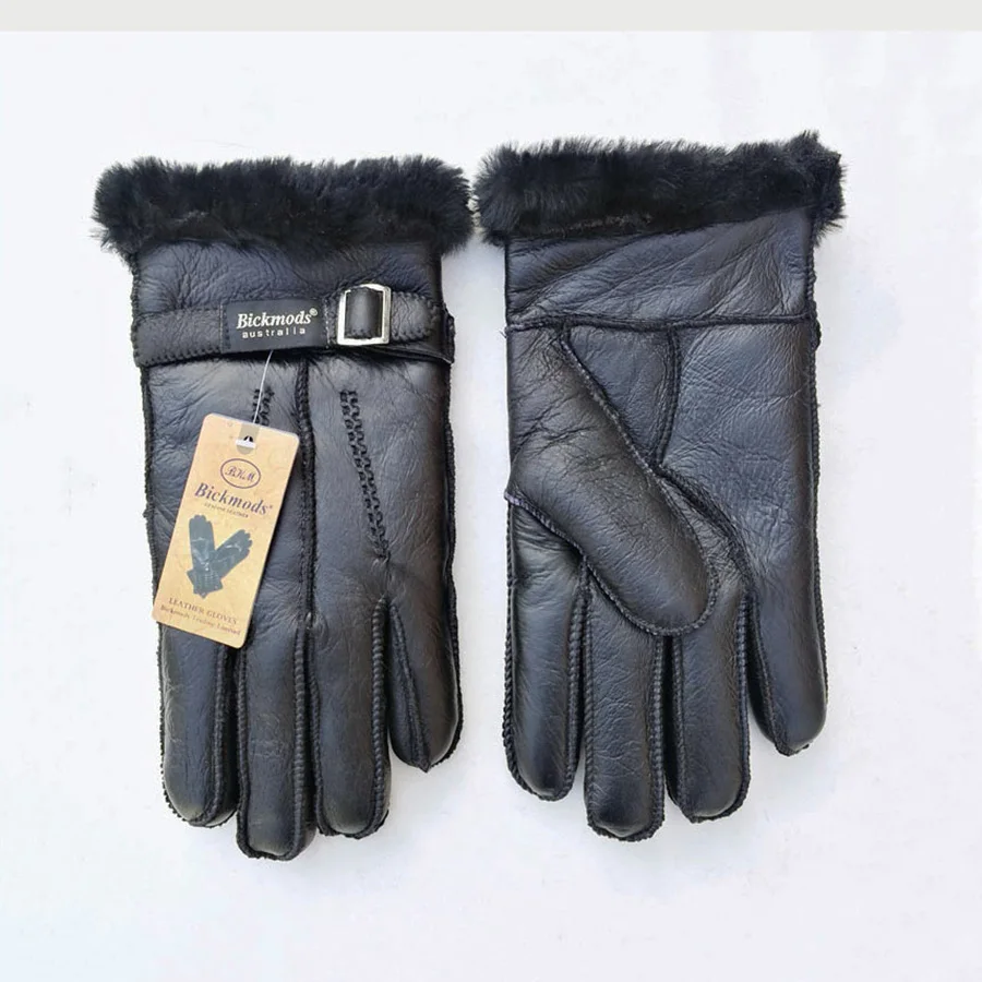 Sheepskin Fur Gloves Men's Thick Winter Warm Large Size Outdoor Windproof Cold Hand Stitching Sewn Leather Finger Gloves