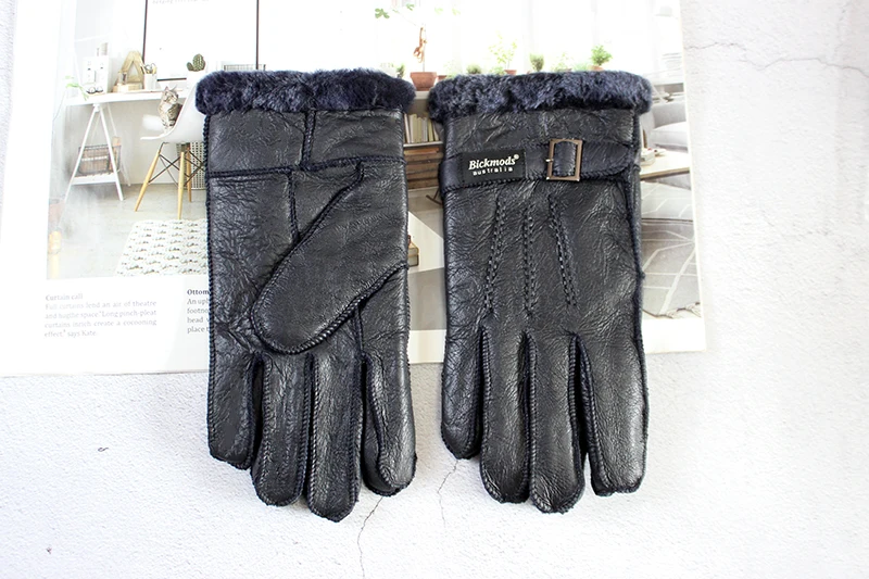 Sheepskin Fur Gloves Men's Thick Winter Warm Large Size Outdoor Windproof Cold Hand Stitching Sewn Leather Finger Gloves