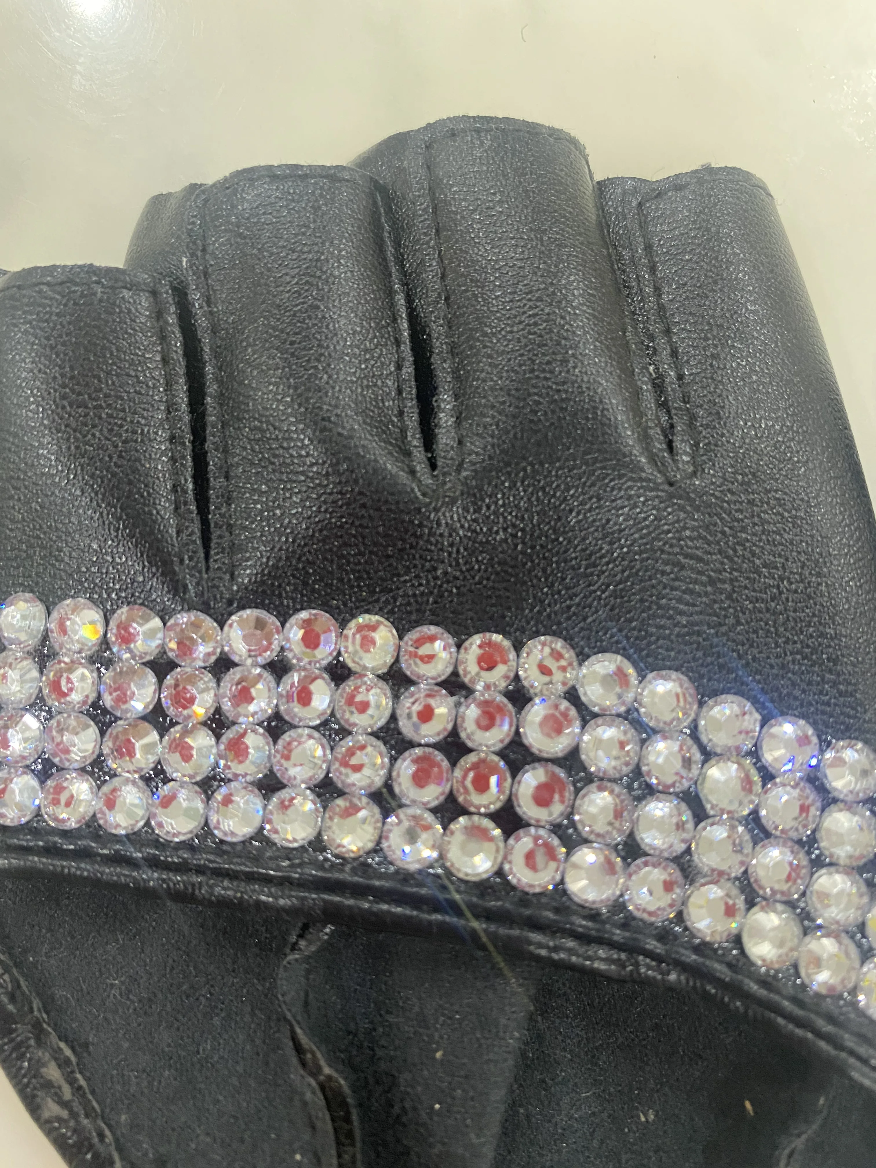 Women's Fashion Half Palm Semi- finger PU Leather Rhinestone Gloves Men's Fingerless Hip-hop Personality Diy Gloves