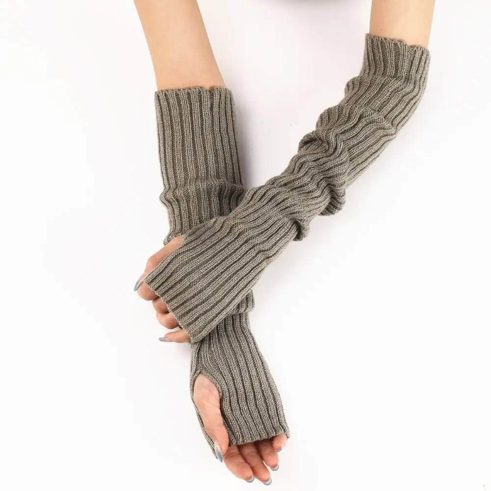 Women Knitted Arm Warmers Long Fingerless Gloves Winter Gothic Lolita Arm Sleeve Solid Glove Classic Half Finger Soft Mitten