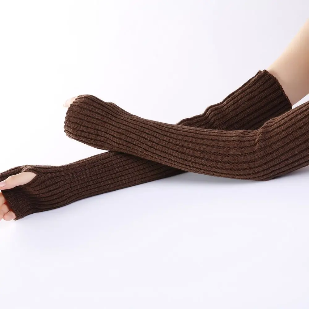 Women Knitted Arm Warmers Long Fingerless Gloves Winter Gothic Lolita Arm Sleeve Solid Glove Classic Half Finger Soft Mitten
