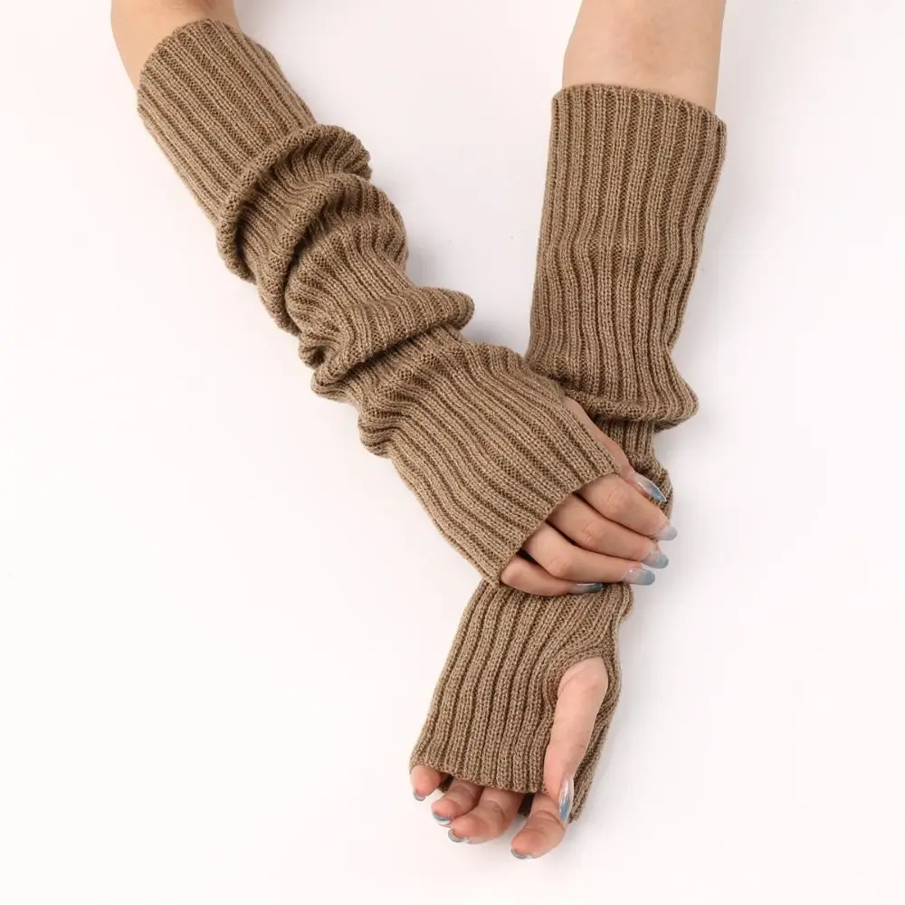 Women Knitted Arm Warmers Long Fingerless Gloves Winter Gothic Lolita Arm Sleeve Solid Glove Classic Half Finger Soft Mitten