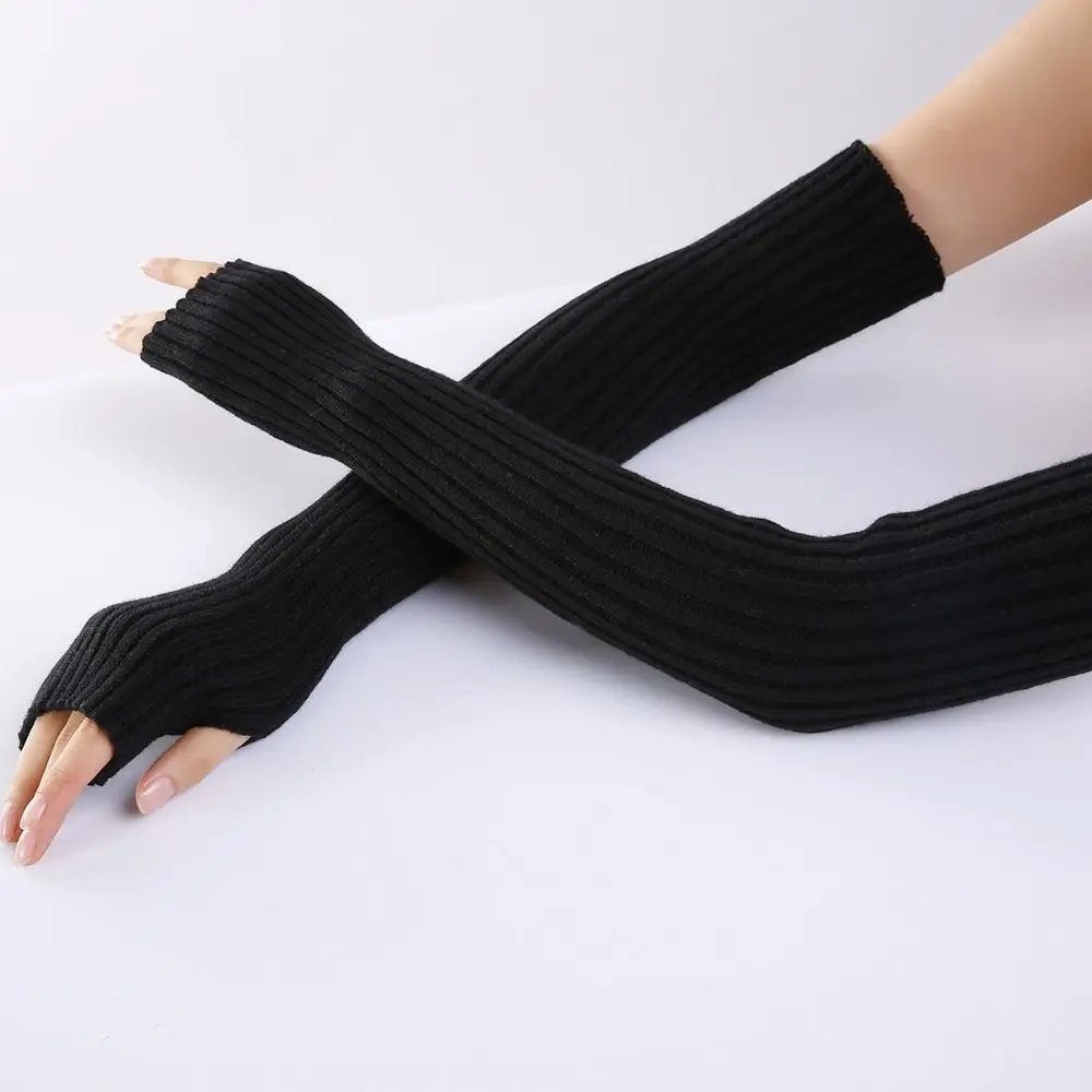 Women Knitted Arm Warmers Long Fingerless Gloves Winter Gothic Lolita Arm Sleeve Solid Glove Classic Half Finger Soft Mitten