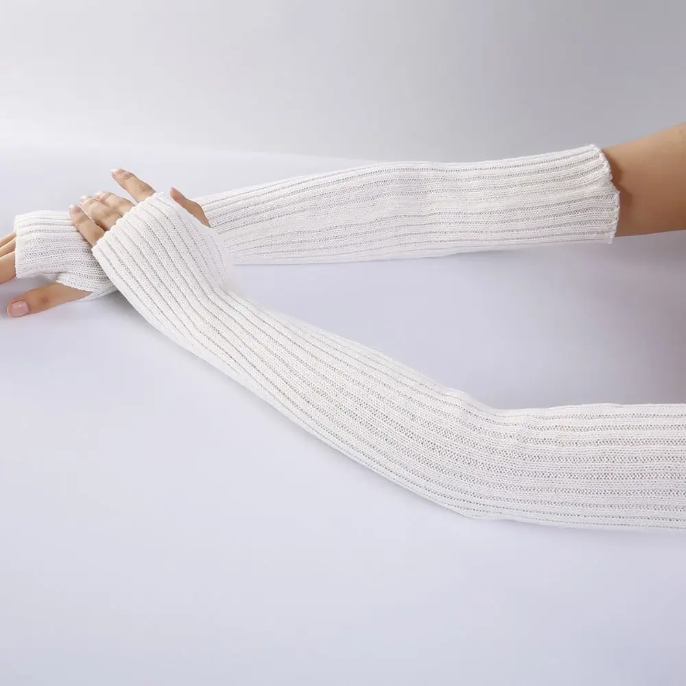 Women Knitted Arm Warmers Long Fingerless Gloves Winter Gothic Lolita Arm Sleeve Solid Glove Classic Half Finger Soft Mitten