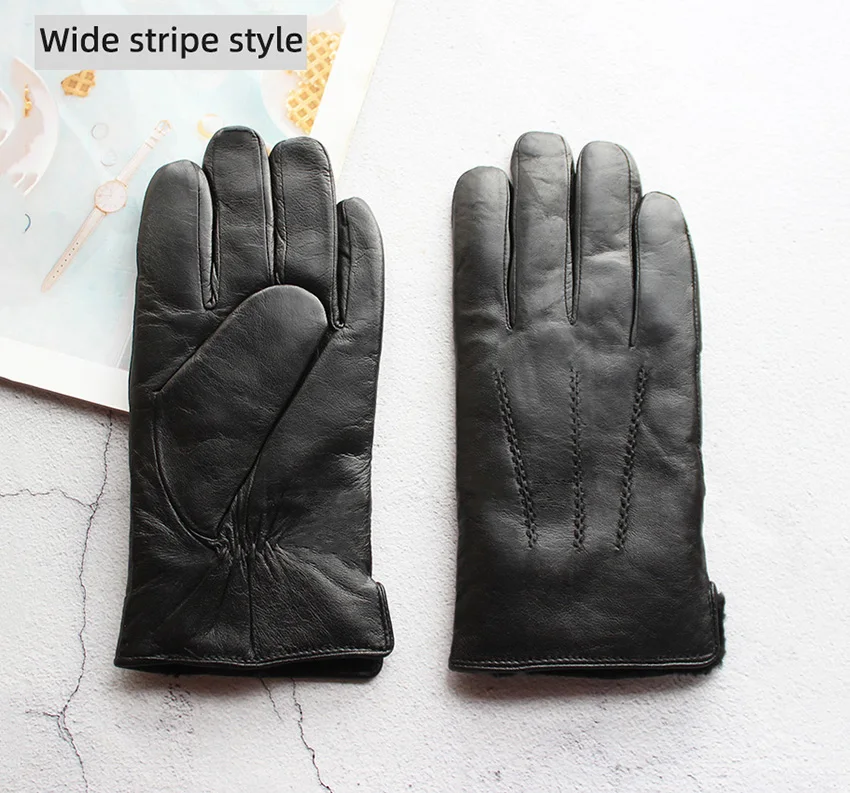Men's Winter Thick Warm Leather Gloves Enlarged Sheepskin Fur Lined Windproof Cold Resistant Outdoor Motorcycle Riding Gloves
