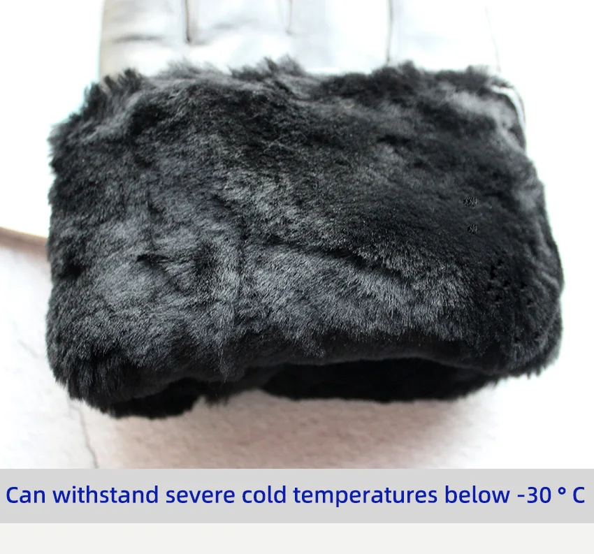 Men's Winter Thick Warm Leather Gloves Enlarged Sheepskin Fur Lined Windproof Cold Resistant Outdoor Motorcycle Riding Gloves