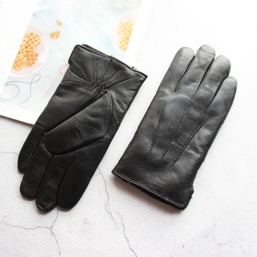 Men's Winter Thick Warm Leather Gloves Enlarged Sheepskin Fur Lined Windproof Cold Resistant Outdoor Motorcycle Riding Gloves