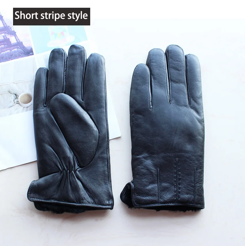 Men's Winter Thick Warm Leather Gloves Enlarged Sheepskin Fur Lined Windproof Cold Resistant Outdoor Motorcycle Riding Gloves