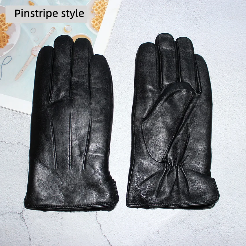 Men's Winter Thick Warm Leather Gloves Enlarged Sheepskin Fur Lined Windproof Cold Resistant Outdoor Motorcycle Riding Gloves