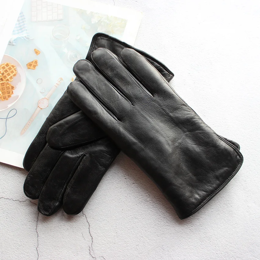 Men's Winter Thick Warm Leather Gloves Enlarged Sheepskin Fur Lined Windproof Cold Resistant Outdoor Motorcycle Riding Gloves