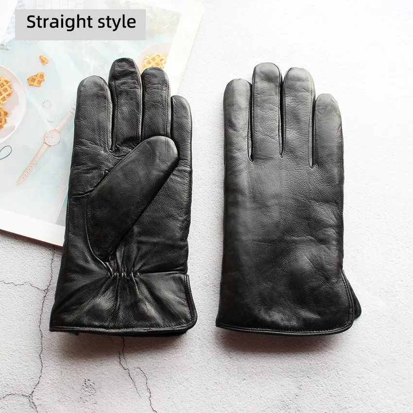 Men's Winter Thick Warm Leather Gloves Enlarged Sheepskin Fur Lined Windproof Cold Resistant Outdoor Motorcycle Riding Gloves