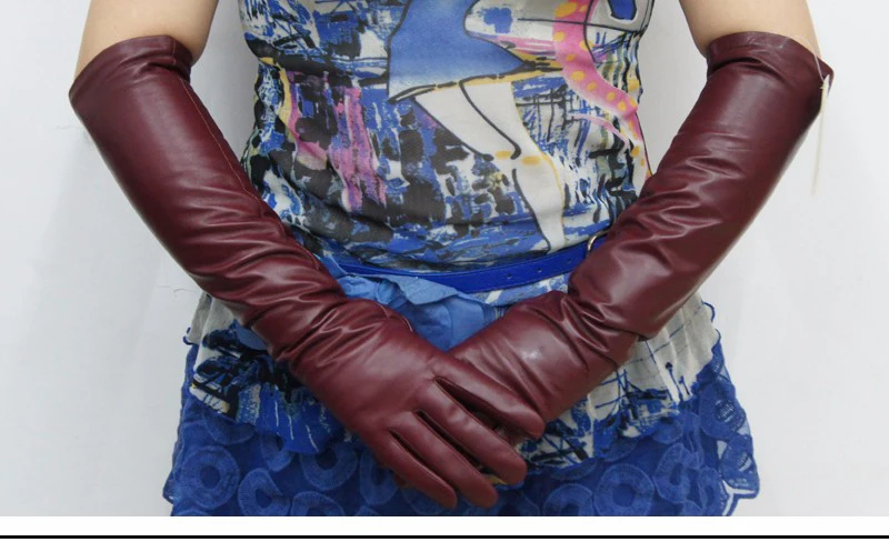 Winter New Lady Fashion Sheepskin Leather Gloves Women Genuine Leather Mittens Female Long StyleArm Sleeve