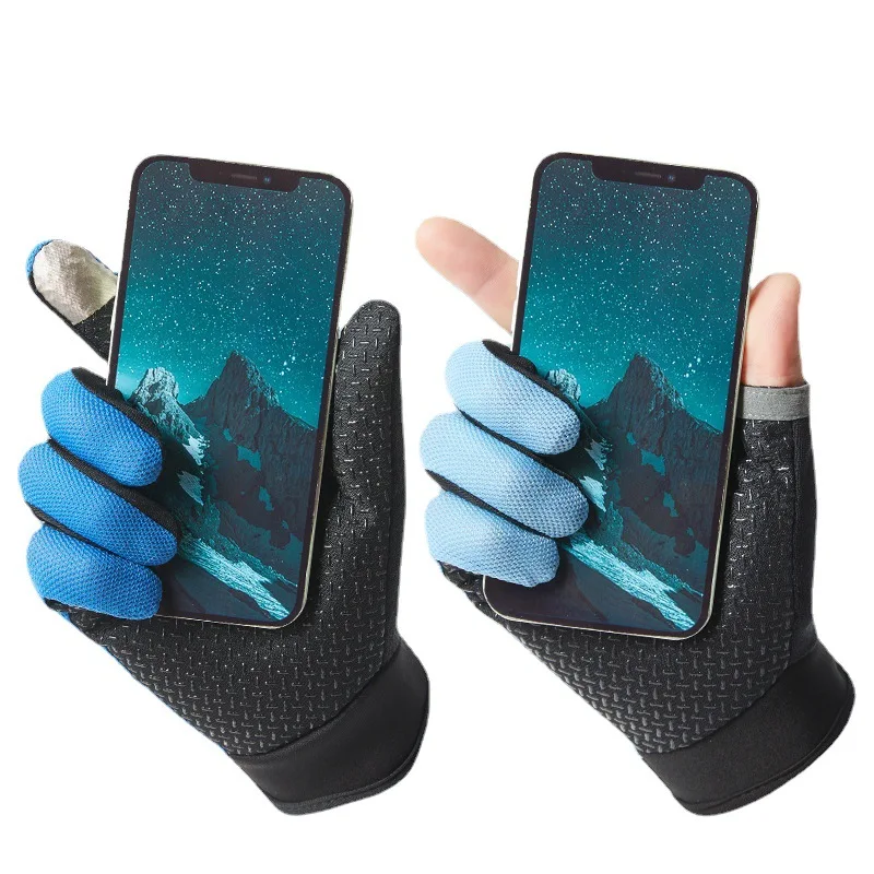 Summer Men Fishing Gloves Women Two Finger Cut Male Touchscreen Angling Anti-Slip Sun-Proof Breathable Cycling Fitness Gloves