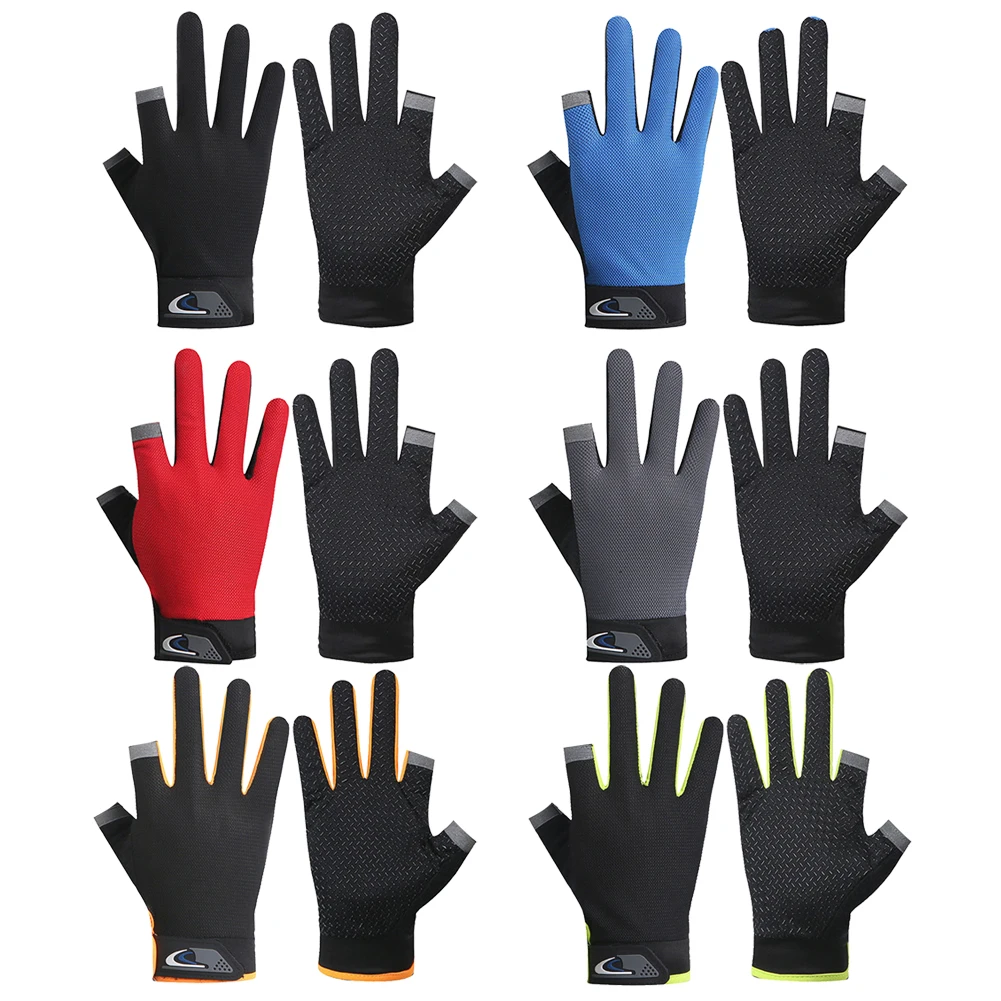 Summer Men Fishing Gloves Women Two Finger Cut Male Touchscreen Angling Anti-Slip Sun-Proof Breathable Cycling Fitness Gloves