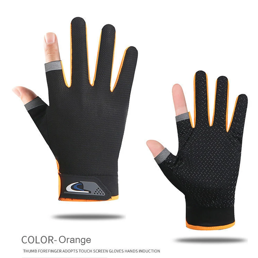 Summer Men Fishing Gloves Women Two Finger Cut Male Touchscreen Angling Anti-Slip Sun-Proof Breathable Cycling Fitness Gloves