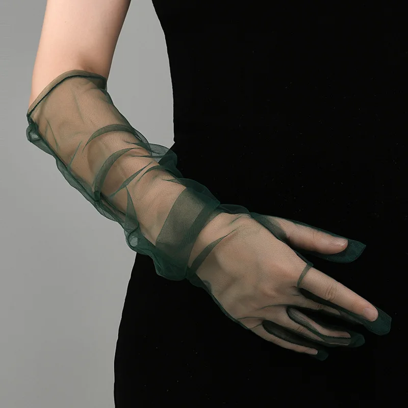 New Sexy Gloves Transparent Women Sheer Tulle Thin Mesh Wedding Driving Club Party Prom Dancing Dress Etiquette Long Glove
