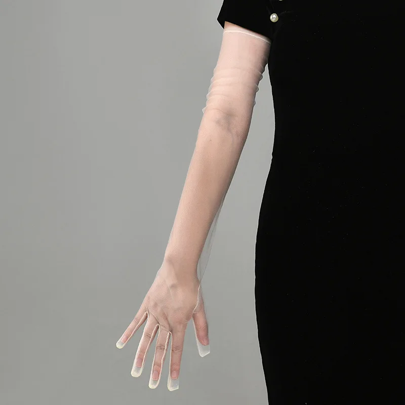 New Sexy Gloves Transparent Women Sheer Tulle Thin Mesh Wedding Driving Club Party Prom Dancing Dress Etiquette Long Glove