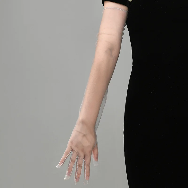 New Sexy Gloves Transparent Women Sheer Tulle Thin Mesh Wedding Driving Club Party Prom Dancing Dress Etiquette Long Glove