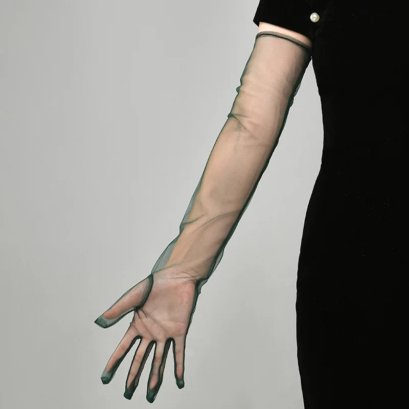 New Sexy Gloves Transparent Women Sheer Tulle Thin Mesh Wedding Driving Club Party Prom Dancing Dress Etiquette Long Glove