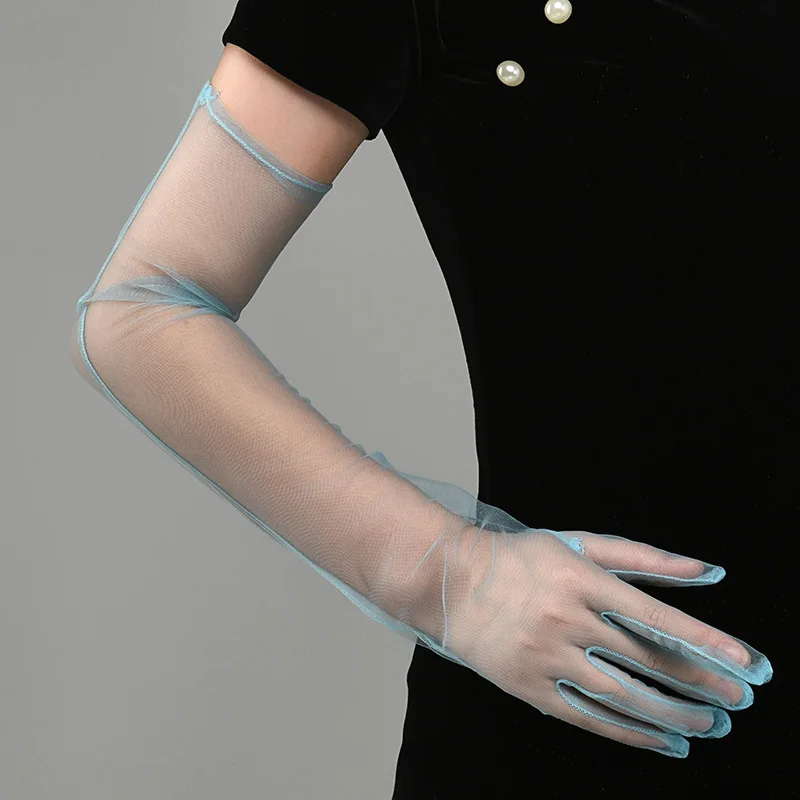 New Sexy Gloves Transparent Women Sheer Tulle Thin Mesh Wedding Driving Club Party Prom Dancing Dress Etiquette Long Glove