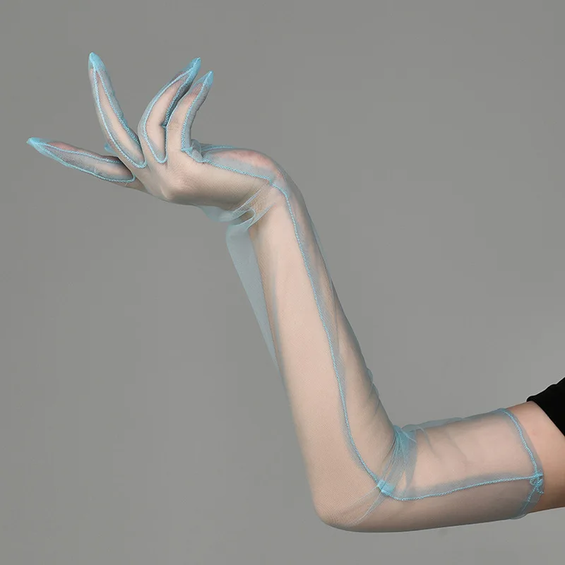 New Sexy Gloves Transparent Women Sheer Tulle Thin Mesh Wedding Driving Club Party Prom Dancing Dress Etiquette Long Glove