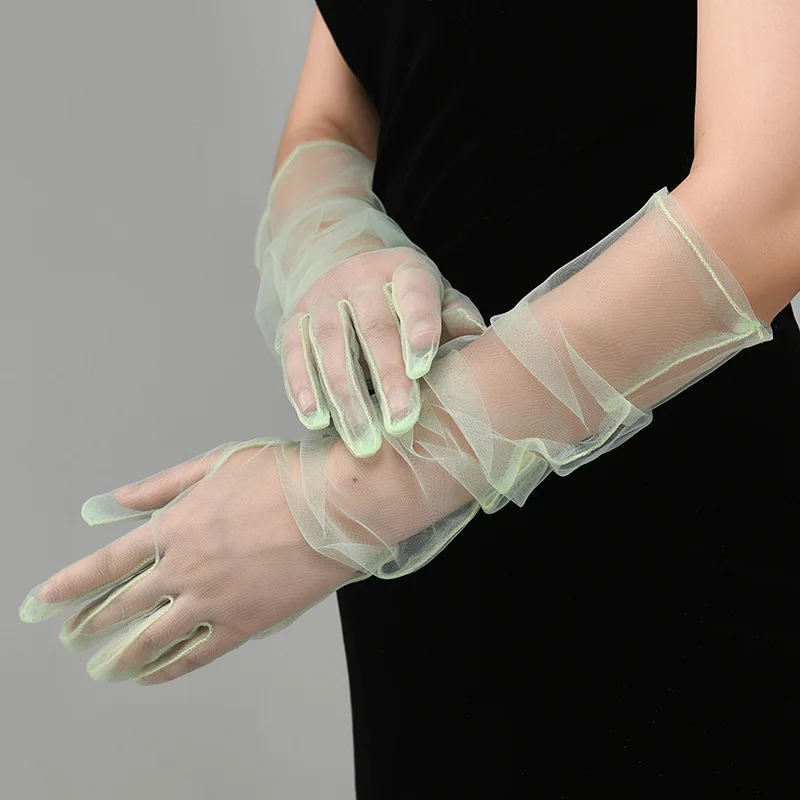 New Sexy Gloves Transparent Women Sheer Tulle Thin Mesh Wedding Driving Club Party Prom Dancing Dress Etiquette Long Glove